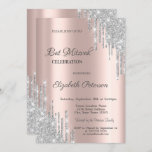 Modern Silver Glitter stuurt Roos Gold Bar Mitzvah Kaart<br><div class="desc">Een moderne,  chic en glamoureus uitnodiging met glitterdruppels op een gouden achtergrond van het roos.</div>