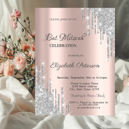 Modern Silver Glitter stuurt Roos Gold Bar Mitzvah Kaart