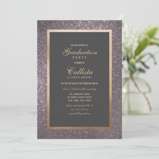 Modern Silver Glitter Thick Border Afstuderen Kaart (Staand voorkant)
