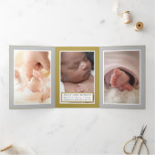 Modern Silver & Gold 6 Fotocollage Baby Geboorte Drieluik Aankondiging (Binnen)