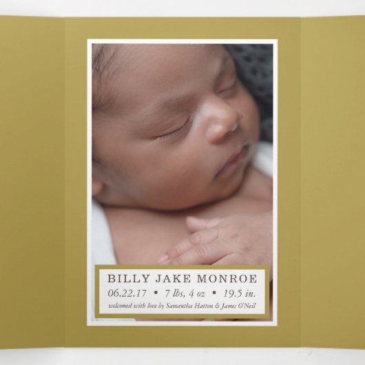 Modern Silver & Gold 6 Fotocollage Baby Geboorte Drieluik Aankondiging (Binnenkant midden)