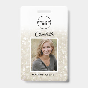 Modern Silver-Gold Glitter Employee Photo ID Badge