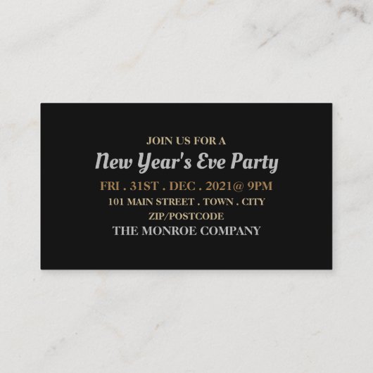 Modern Silver & Gold, New Year's Eve Party Ticket Informatiekaartje (Achterkant)