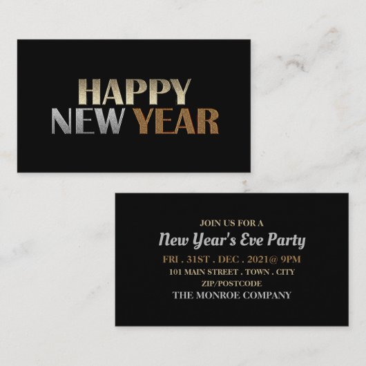 Modern Silver & Gold, New Year's Eve Party Ticket Informatiekaartje (Voorkant / Achterkant)