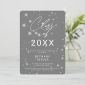 Modern Silver Gray & White Sparkle Graduation Aankondiging (Staand voorkant)