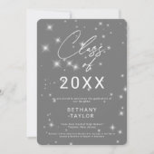 Modern Silver Gray & White Sparkle Graduation Aankondiging (Voorkant)