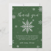 Modern Silver Green Magical Snowflake Baby Shower  Bedankkaart (Voorkant)