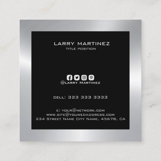 Modern Silver-grens zwart Vierkante Visitekaartje (Achterkant)