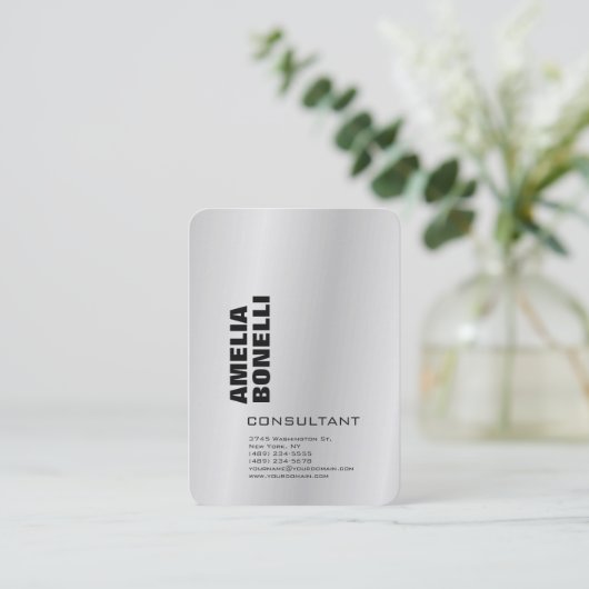 Modern Silver Grey Bold Minimalist Professional Visitekaartje (Staand voorkant)
