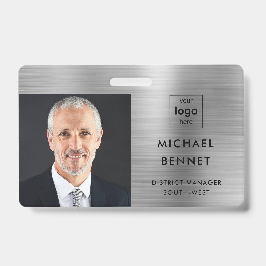 Modern Silver Grey Company Foto ID Badge (Voorzijde)