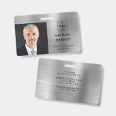 Modern Silver Grey Company Foto ID Badge (Voor- en achterkant)
