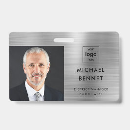 Modern Silver Grey Company Foto ID Badge