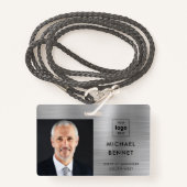 Modern Silver Grey Company Foto ID Badge (Voorkant met draagriem)