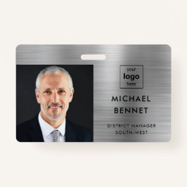 Modern Silver Grey Company Foto ID Badge
