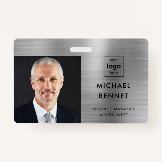 Modern Silver Grey Company Foto ID Badge (Voorkant)