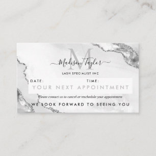 Modern Silver Grey Glitter Agate Marble Monogram Afsprakenkaartje