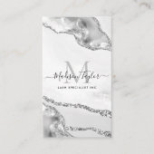 Modern Silver Grey Glitter Marble Agate Monogram Visitekaartje (Voorkant)