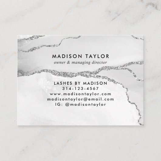 Modern Silver Grey Glitter Marble Agate Monogram Visitekaartje (Achterkant)
