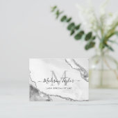 Modern Silver Grey Glitter Marble Agate Monogram Visitekaartje (Staand voorkant)