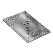 Modern Silver Grey Glitter Metallic Name Signature Notitieboek (Rechterzijde)