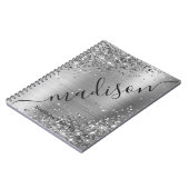 Modern Silver Grey Glitter Metallic Name Signature Notitieboek (Linkerzijde)