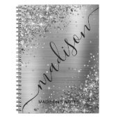 Modern Silver Grey Glitter Metallic Name Signature Notitieboek (Voorkant)