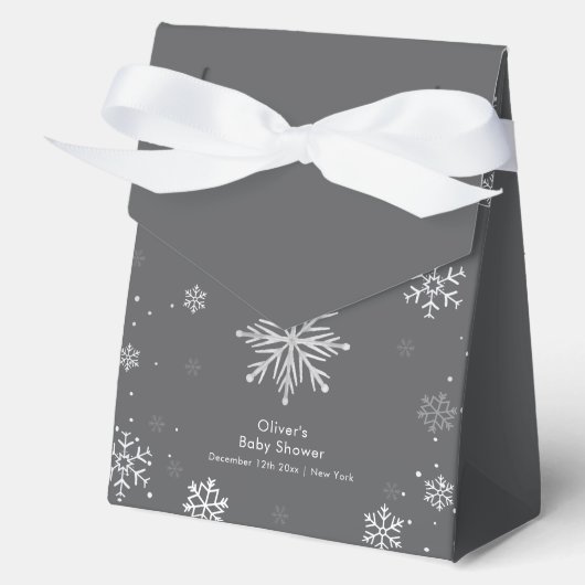 Modern Silver Grey Magical Snowflake Baby Shower  Bedankdoosjes (Voorkant)