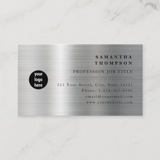 Modern Silver Grey Metal Logo Visitekaartje (Voorkant)