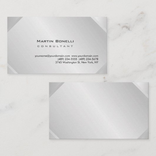 Modern Silver Grey Minimalist Simple Consultant Visitekaartje (Voorkant / Achterkant)