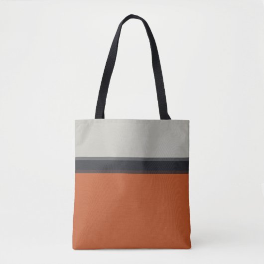 Modern Silver Grey Navy Oranje Red Stripe Pattern Tote Bag (Voorkant)