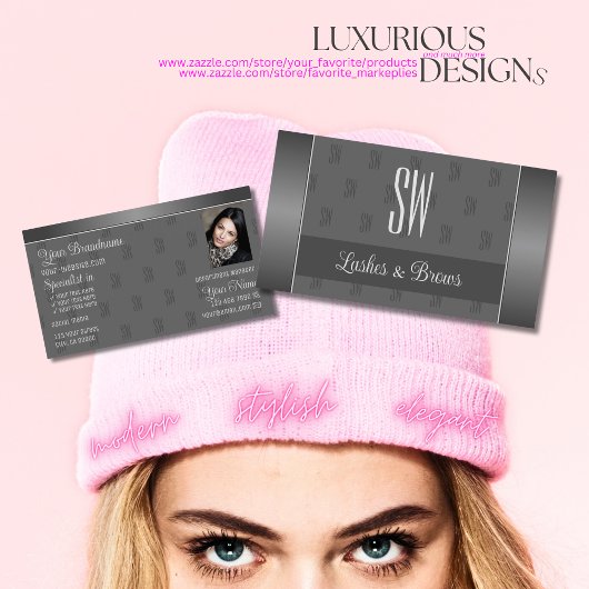 Modern Silver Grey Stylish met Logo en Foto Visitekaartje