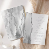 Modern Silver Grey White Agate Wedding Folie Uitnodiging