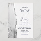 Modern Silver Grey White Agate Wedding Folie Uitnodiging (Voorkant)