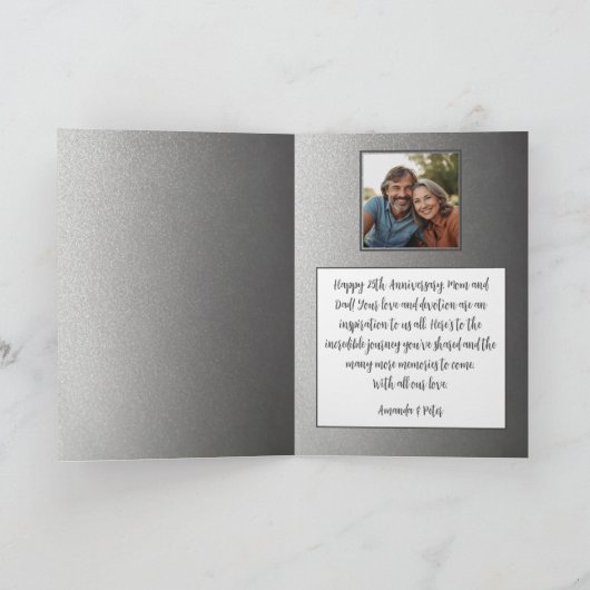 Modern Silver Heart 25th Wedding Jubileum Kaart (Binnen)