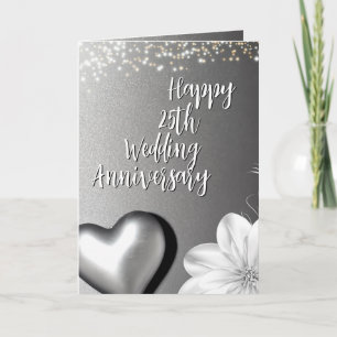 Modern Silver Heart 25th Wedding Jubileum Kaart