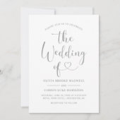 Modern Silver Heart Calligraphy Script Wedding Kaart (Voorkant)