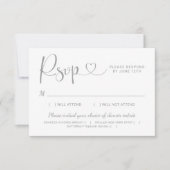 Modern Silver Heart Calligraphy Script Wedding RSVP Kaartje (Voorkant)