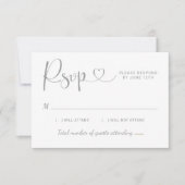 Modern Silver Heart Calligraphy Script Wedding RSVP Kaartje (Voorkant)