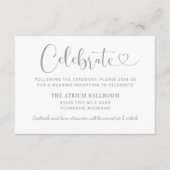 Modern Silver Heart Script Weddenschappen Receptio Informatiekaartje (Voorkant)