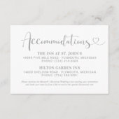 Modern Silver Heart Script Wedding Accommodations Informatiekaartje (Voorkant)