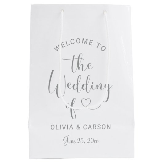 Modern Silver Heart Script Weduwen Welkom Medium Cadeauzakje (Achterkant)