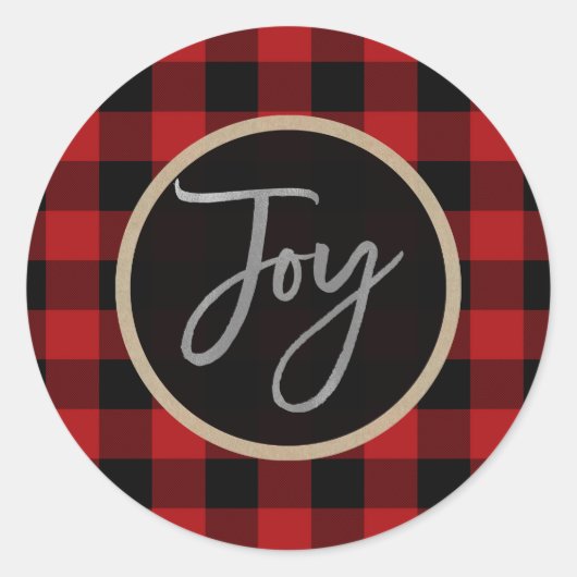 Modern Silver Joy Wreath Holiday Red Buffalo Pset Ronde Sticker (Voorkant)