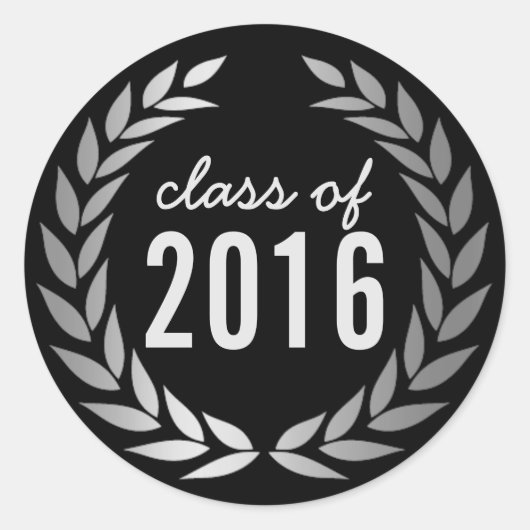 Modern Silver Laurel Wreath Afstuderen Ronde Sticker (Voorkant)
