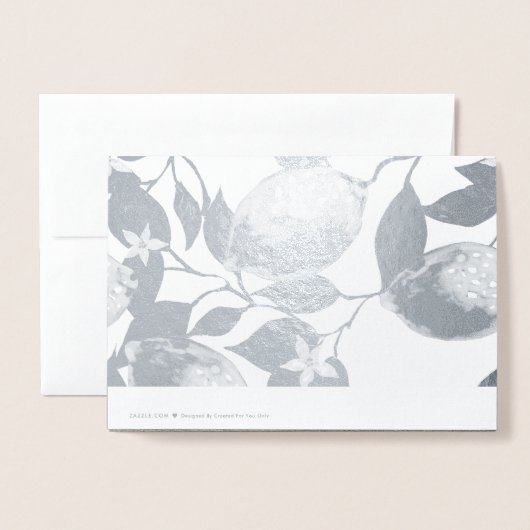 Modern Silver Lemons & Foliage Weddenschap Echt Folie Kaarten (Met envelop)