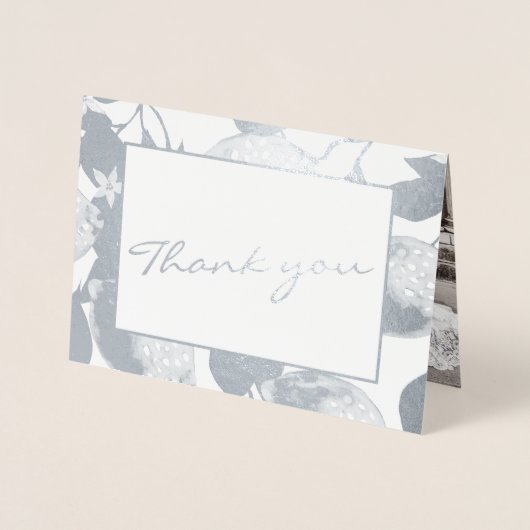 Modern Silver Lemons & Foliage Weddenschap Echt Folie Kaarten (Voorkant)