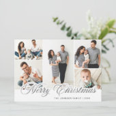 Modern Silver Lettering Kerstmis 5 FOTO Greep Feestdagenkaart (Staand voorkant)