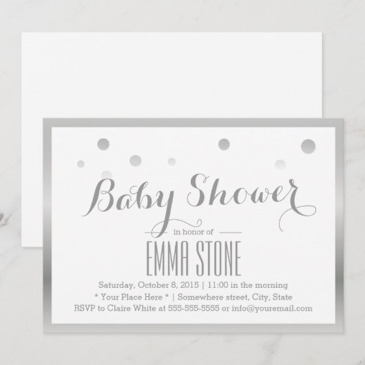 Modern Silver Lijst Confetti Stip Baby shower Kaart (Voorkant / Achterkant)