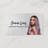 Modern Silver Makeup Photo QR Code Logo Visitekaartje (Voorkant)
