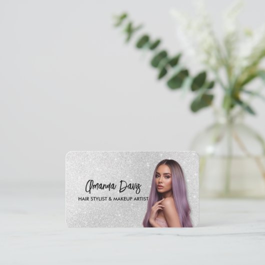 Modern Silver Makeup Photo QR Code Logo Visitekaartje (Staand voorkant)