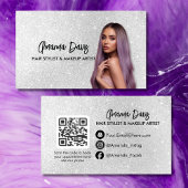Modern Silver Makeup Photo QR Code Logo Visitekaartje